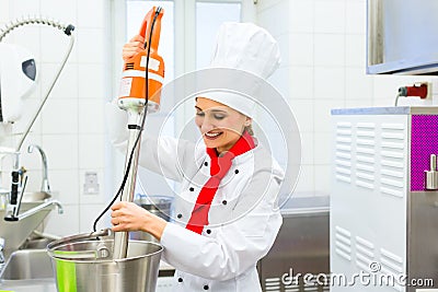 Chef preparing ice cream with food processor