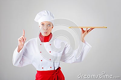 Chef woman. over white background