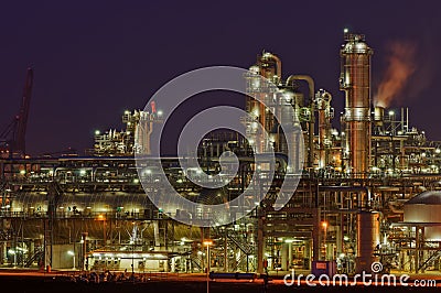 Chemical production facility at night