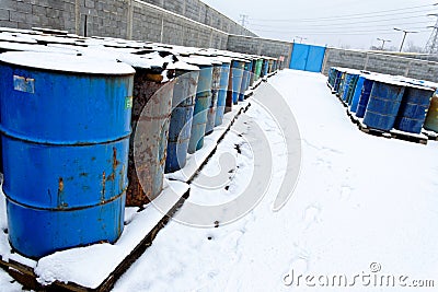Chemical waste dump with a lot of barrels