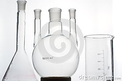 Chemistry beaker on grey background