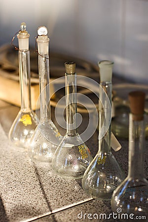 Chemistry laboratory glass containers test tubes