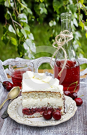 Cherry and coconut layer cake