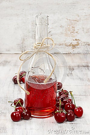 Cherry juice in a bottle