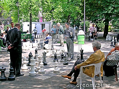 Chess game in park