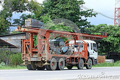 CHIANGMAI, THAILAND -OCTOBER 6 2014: Pornprasert Truck with crane for foundation pile . Photo at road no.121 about 8 km from down