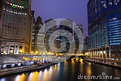 Chicago River Walk at night