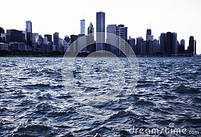 Chicago sky line on a sunset