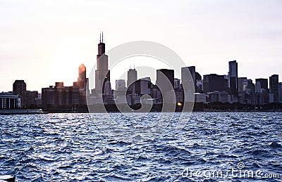 Chicago sky line on a sunset