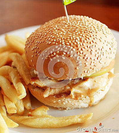 Chicken burger and chips