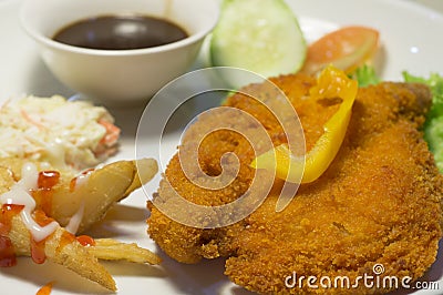 Chicken Chop with Wedges and Black Pepper Sauce