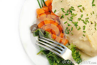 Chicken in Cream Sauce with Vegetables on White