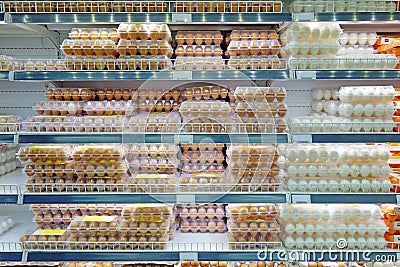 Chicken eggs on supermarket shelves