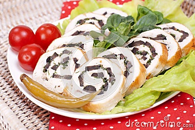 Chicken roll with black olives