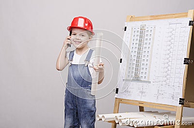 Child drawing at Board, talking on phone