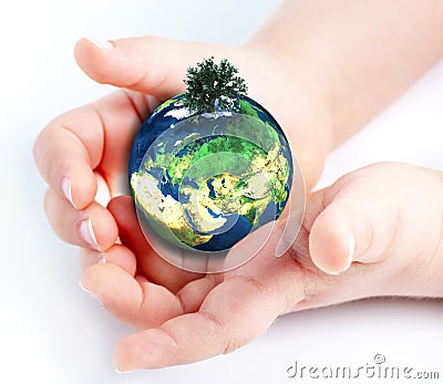 Child holding globe in hands