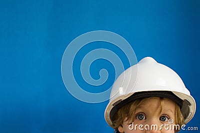 Child with protective helmet