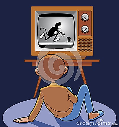 Child Watching Animated Cartoon Stock Image