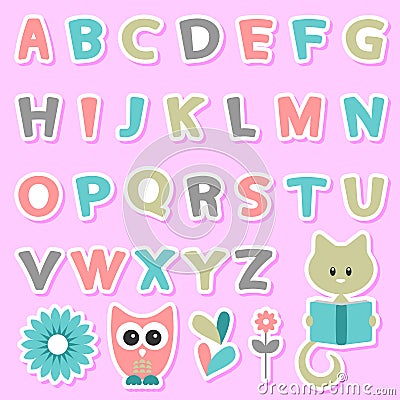 Childish stickers set with alphabet