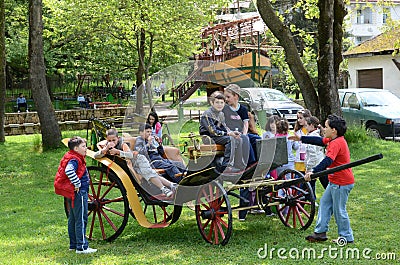 Children at the age of seven or eight playing in an amusement park