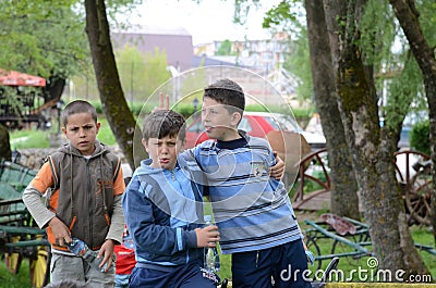 Children at the age of seven or eight playing in an amusement park