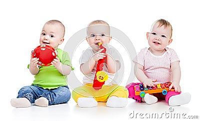 Children babies play musical toys