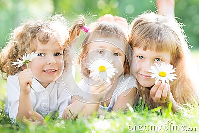 Children with flowers in park