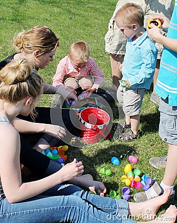 Children going through their Easter Egg Hunt Treas