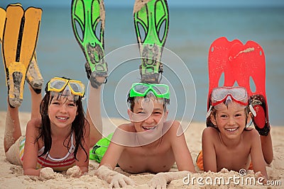 Children with swimming fins