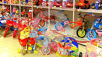 Childrens bikes in a toy store