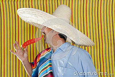 Chili hot pepper Mexican man typical poncho serape