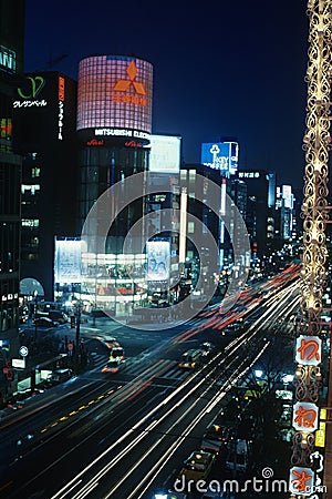 China Shanghai illuminated street at night elevated view