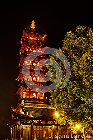 Chinese ancient pagoda at night