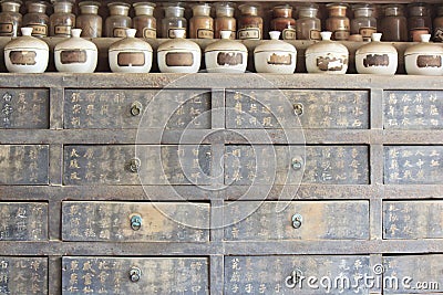 Chinese Antique medicine cabinet with bottles