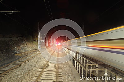 Chinese electric train at night