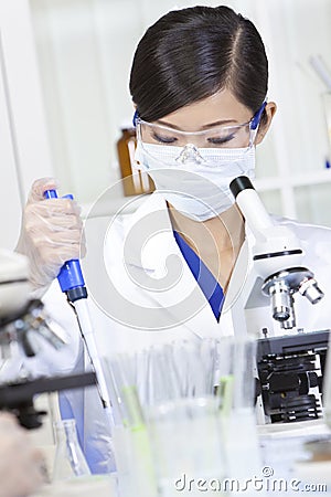 Chinese Female Woman Scientist In Laboratory