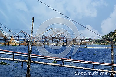 Chinese fishing nets. Vembanad Lake, Kerala, South India