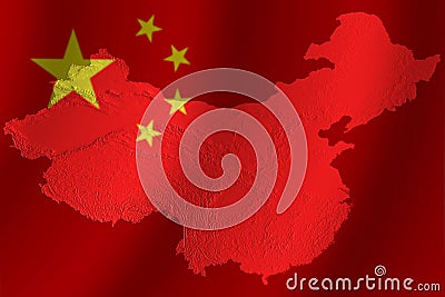 Chinese flag with topography