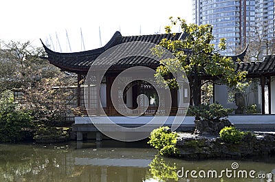 Chinese garden modern buildings