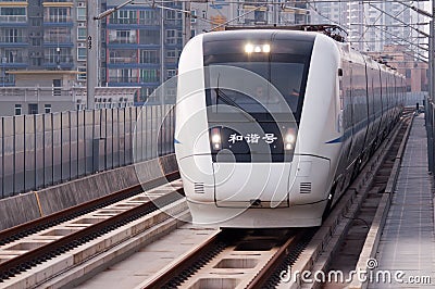 Chinese high speed train at city