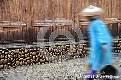 Chinese Miao cleaners are sweeping street