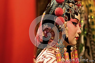 Chinese opera dummy and red cloth as text space