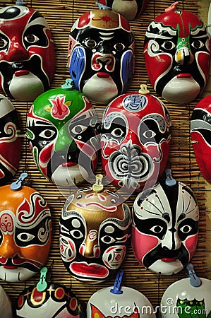 Chinese opera masks on a wall