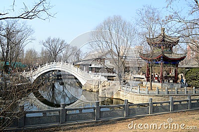 Chinese pavilion and bridge