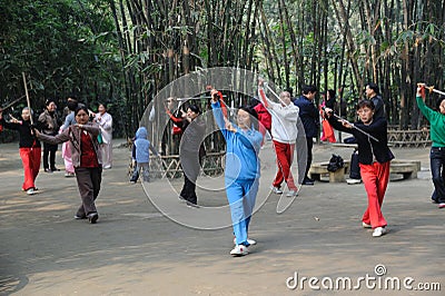 Chinese people are playing taiji sword