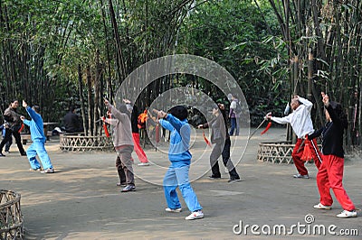 Chinese people are playing taiji sword