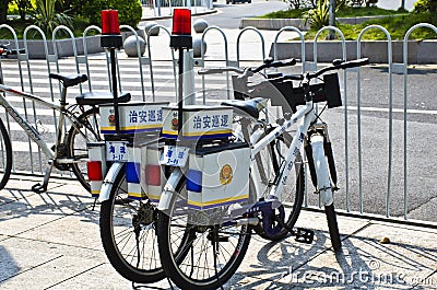 Chinese police bicycle on the street.