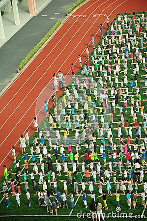 Chinese school children exercising