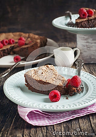 Chocolate almond cake. Toned image