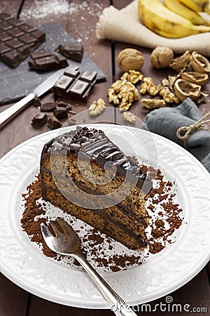 Chocolate banana and walnut cake